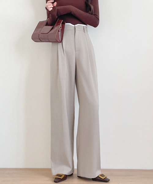 ABITOKYO（アビトーキョー）の「ダブルタック配色パイピングセミワイドパンツ（スラックス・レディース・ブラック/チャコールグレー/ベージュ・S/M/L/XL）」の3枚目の写真