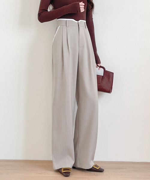 ABITOKYO（アビトーキョー）の「ダブルタック配色パイピングセミワイドパンツ（スラックス・レディース・ブラック/チャコールグレー/ベージュ・S/M/L/XL）」の20枚目の写真