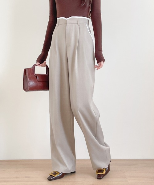 ABITOKYO（アビトーキョー）の「ダブルタック配色パイピングセミワイドパンツ（スラックス・レディース・ブラック/チャコールグレー/ベージュ・S/M/L/XL）」の21枚目の写真