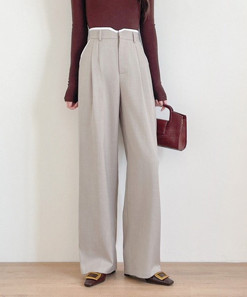 ABITOKYO（アビトーキョー）の「ダブルタック配色パイピングセミワイドパンツ（スラックス・レディース・ブラック/チャコールグレー/ベージュ・S/M/L/XL）」の4枚目の写真