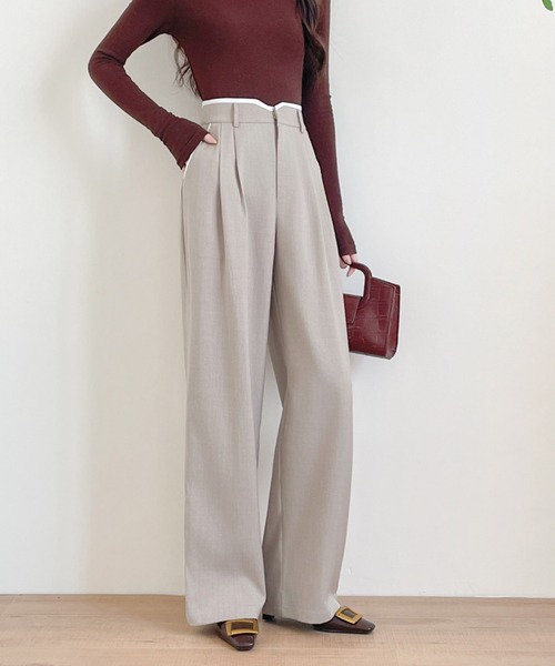 ABITOKYO（アビトーキョー）の「ダブルタック配色パイピングセミワイドパンツ（スラックス・レディース・ブラック/チャコールグレー/ベージュ・S/M/L/XL）」の5枚目の写真