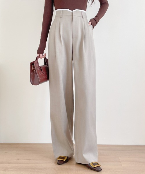 ABITOKYO（アビトーキョー）の「ダブルタック配色パイピングセミワイドパンツ（スラックス・レディース・ブラック/チャコールグレー/ベージュ・S/M/L/XL）」の6枚目の写真