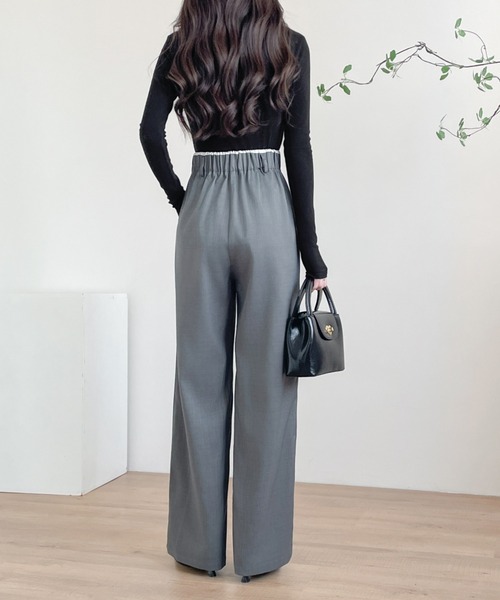 ABITOKYO（アビトーキョー）の「ダブルタック配色パイピングセミワイドパンツ（スラックス・レディース・ブラック/チャコールグレー/ベージュ・S/M/L/XL）」の19枚目の写真