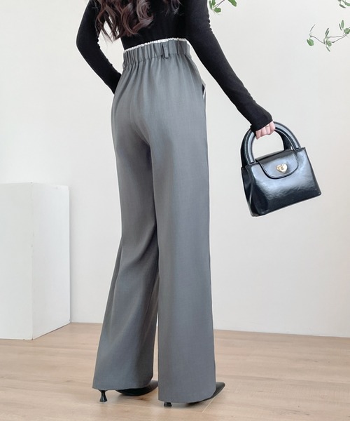 ABITOKYO（アビトーキョー）の「ダブルタック配色パイピングセミワイドパンツ（スラックス・レディース・ブラック/チャコールグレー/ベージュ・S/M/L/XL）」の9枚目の写真