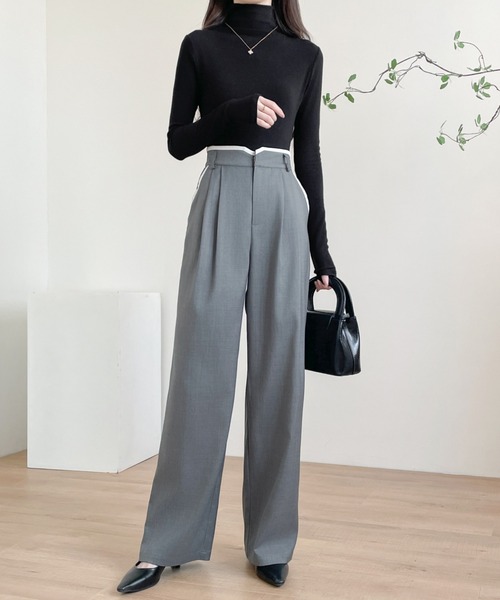 ABITOKYO（アビトーキョー）の「ダブルタック配色パイピングセミワイドパンツ（スラックス・レディース・ブラック/チャコールグレー/ベージュ・S/M/L/XL）」の18枚目の写真