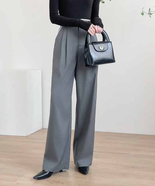 ABITOKYO（アビトーキョー）の「ダブルタック配色パイピングセミワイドパンツ（スラックス・レディース・ブラック/チャコールグレー/ベージュ・S/M/L/XL）」の11枚目の写真