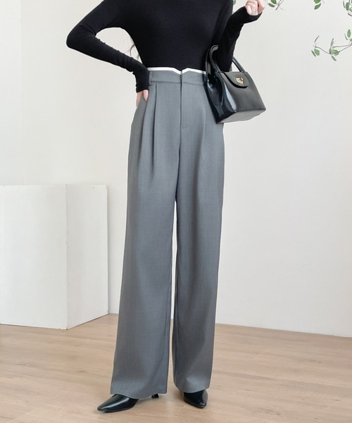 ABITOKYO（アビトーキョー）の「ダブルタック配色パイピングセミワイドパンツ（スラックス・レディース・ブラック/チャコールグレー/ベージュ・S/M/L/XL）」の12枚目の写真