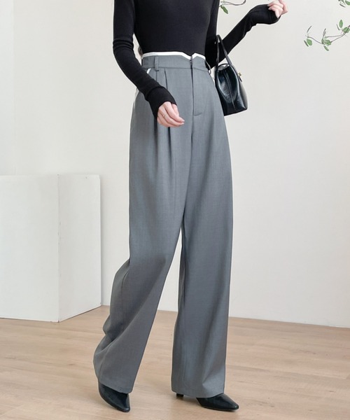 ABITOKYO（アビトーキョー）の「ダブルタック配色パイピングセミワイドパンツ（スラックス・レディース・ブラック/チャコールグレー/ベージュ・S/M/L/XL）」の13枚目の写真