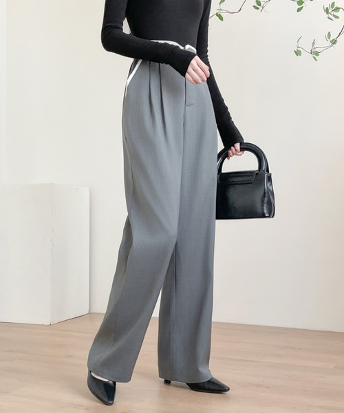 ABITOKYO（アビトーキョー）の「ダブルタック配色パイピングセミワイドパンツ（スラックス・レディース・ブラック/チャコールグレー/ベージュ・S/M/L/XL）」の15枚目の写真