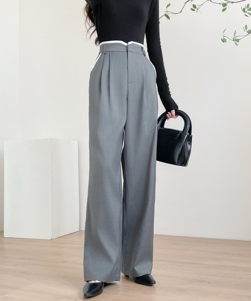 ABITOKYO（アビトーキョー）の「ダブルタック配色パイピングセミワイドパンツ（スラックス・レディース・ブラック/チャコールグレー/ベージュ・S/M/L/XL）」の16枚目の写真