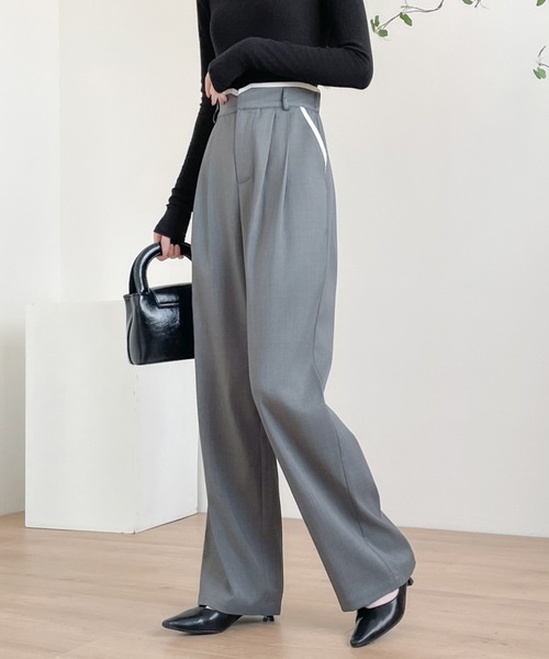 ABITOKYO（アビトーキョー）の「ダブルタック配色パイピングセミワイドパンツ（スラックス・レディース・ブラック/チャコールグレー/ベージュ・S/M/L/XL）」の17枚目の写真