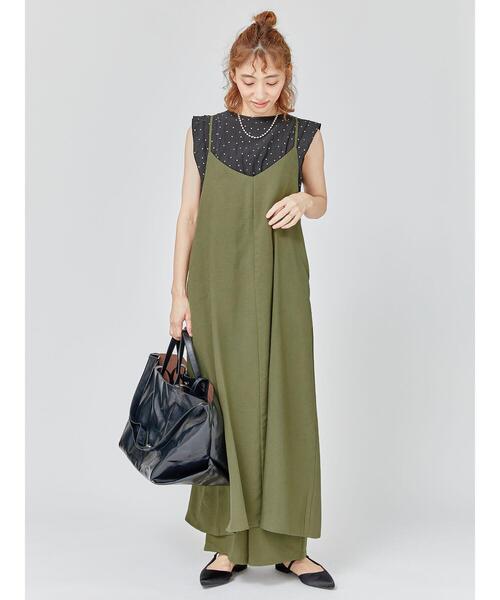 Lugnoncure（ルノンキュール）の「麻風キャミワンピース（ワンピース・レディース・ブラック/カーキ/モカ・F）」の3枚目の写真