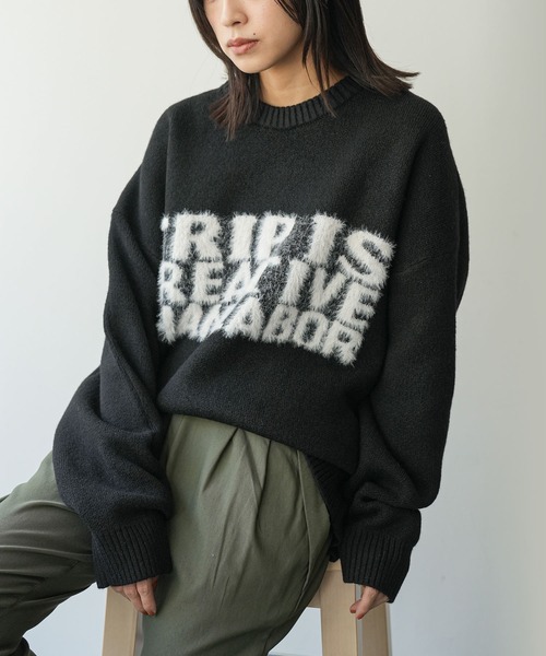 セール】フェザーニットロゴビッグプルオーバー（ニット/セーター