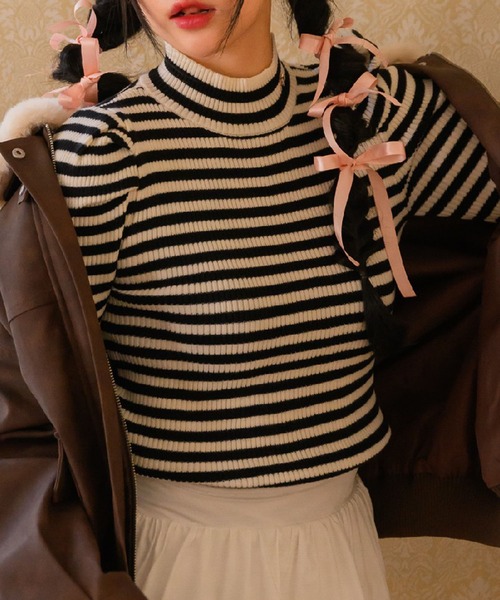 ems excite（エムズエキサイト）の「パワショルハイネックNTPO（ニット/セーター・レディース・チャコールグレー/ピンク系その他3/ブラック系その他3/ナチュラル・FREE）」の2枚目の写真