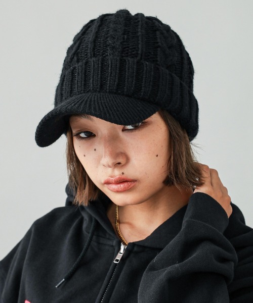 X-girl（エックスガール）の「KNIT CASQUETTE（キャスケット・レディース・ブラック/ブラウン・ONE SIZE）」の2枚目の写真