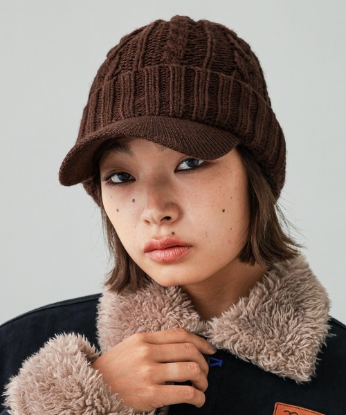 X-girl（エックスガール）の「KNIT CASQUETTE（キャスケット・レディース・ブラック/ブラウン・ONE SIZE）」の3枚目の写真