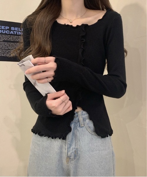 lilful(リルフル)の「メロウフリル リブ ニットソー セーター(ニット/セーター・レディース・ブラック/アイボリー/ピンク/ベージュ/ホワイト・F)」の9枚目の写真