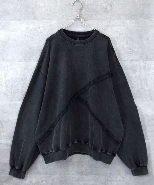 Anytime Songs（エニータイムソングス）の「sulfur dyeing cut off switching hard wash sweat shirt/硫化染め カットオフ 切り替えスウェットシャツ（スウェット・メンズ・ベージュ/チャコールグレー/ブラック・L/XL/M）」の9枚目の写真