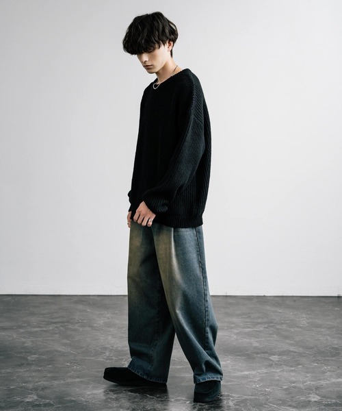 オーバーサイズ畦編みクルーニットセーター（ニット/セーター）｜Rocky