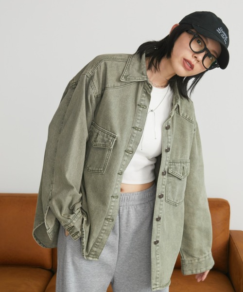 Auntie Rosa Holiday(アンティローザホリデー)の「ケミカルデニムオーバーサイズシャツ(シャツ/ブラウス・レディース・カーキ/ブラック・FREE)」の16枚目の写真