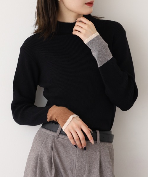 Anna Nicola(アンナニコラ)の「Anna Nicola アシメ配色ハイネックリブニット(ニット/セーター・レディース・ブラック/ベージュ/チャコールグレー/レッド/ライトベージュ・38)」の7枚目の写真