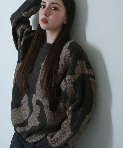 NILWAY(ニルウェイ)の「マーブル ジャガード オーバーサイズ ニット(ニット/セーター・メンズ・ブルー/ネイビー/ベージュ/ブラック・LARGE/MEDIUM)」の2枚目の写真