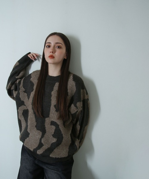 NILWAY(ニルウェイ)の「マーブル ジャガード オーバーサイズ ニット(ニット/セーター・メンズ・ブルー/ネイビー/ベージュ/ブラック・LARGE/MEDIUM)」の11枚目の写真