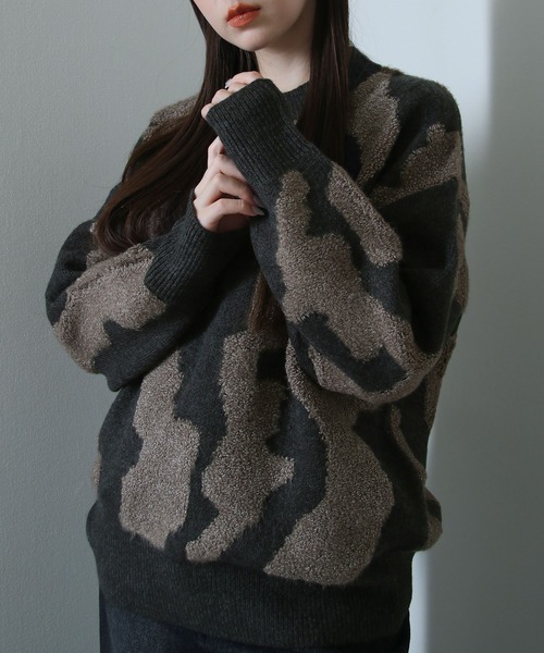 NILWAY(ニルウェイ)の「マーブル ジャガード オーバーサイズ ニット(ニット/セーター・メンズ・ブルー/ネイビー/ベージュ/ブラック・LARGE/MEDIUM)」の8枚目の写真