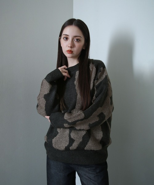 NILWAY(ニルウェイ)の「マーブル ジャガード オーバーサイズ ニット(ニット/セーター・メンズ・ブルー/ネイビー/ベージュ/ブラック・LARGE/MEDIUM)」の12枚目の写真