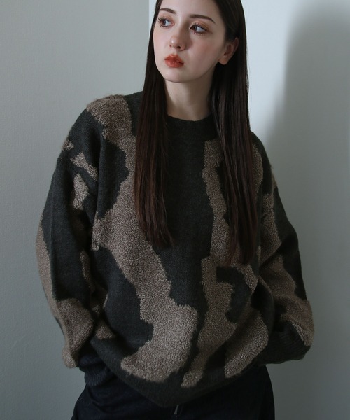 NILWAY(ニルウェイ)の「マーブル ジャガード オーバーサイズ ニット(ニット/セーター・メンズ・ブルー/ネイビー/ベージュ/ブラック・LARGE/MEDIUM)」の10枚目の写真