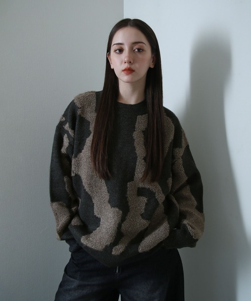 NILWAY(ニルウェイ)の「マーブル ジャガード オーバーサイズ ニット(ニット/セーター・メンズ・ブルー/ネイビー/ベージュ/ブラック・LARGE/MEDIUM)」の13枚目の写真