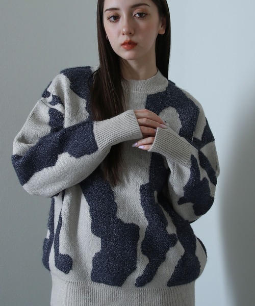 NILWAY(ニルウェイ)の「マーブル ジャガード オーバーサイズ ニット(ニット/セーター・メンズ・ブルー/ネイビー/ベージュ/ブラック・LARGE/MEDIUM)」の19枚目の写真