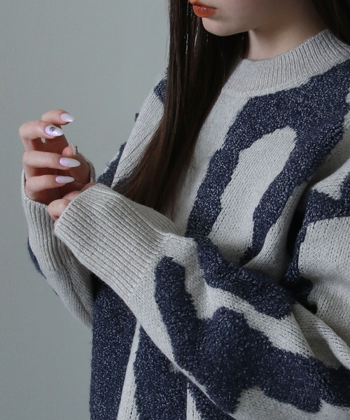 NILWAY(ニルウェイ)の「マーブル ジャガード オーバーサイズ ニット(ニット/セーター・メンズ・ブルー/ネイビー/ベージュ/ブラック・LARGE/MEDIUM)」の21枚目の写真