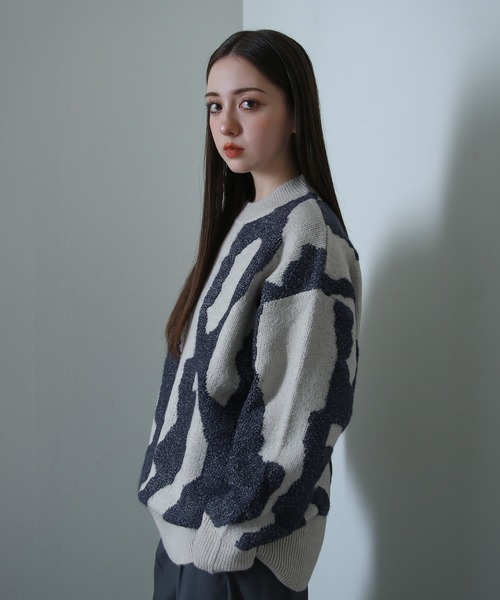 NILWAY(ニルウェイ)の「マーブル ジャガード オーバーサイズ ニット(ニット/セーター・メンズ・ブルー/ネイビー/ベージュ/ブラック・LARGE/MEDIUM)」の22枚目の写真