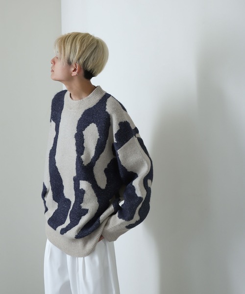NILWAY(ニルウェイ)の「マーブル ジャガード オーバーサイズ ニット(ニット/セーター・メンズ・ブルー/ネイビー/ベージュ/ブラック・LARGE/MEDIUM)」の18枚目の写真
