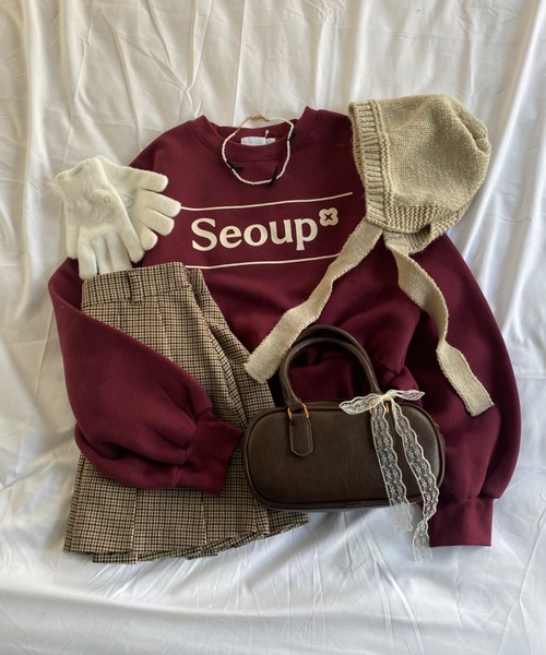 nemne store(ネンネストア)の「【Seoup】裏起毛オリジナルロゴスウェット(スウェット・レディース・ブルー/ボルドー・SMALL/MEDIUM)」の4枚目の写真