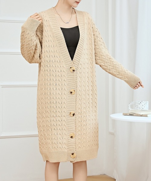 ケーブル柄 オーバー ニット ガウン カーディガン（カーディガン