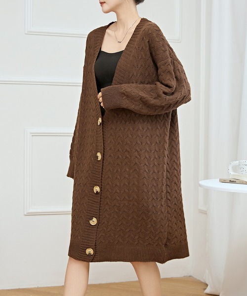 セール】ケーブル柄 オーバー ニット ガウン カーディガン