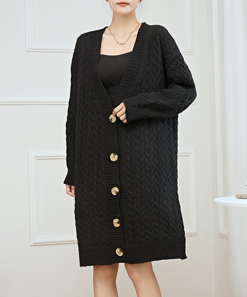 ケーブル柄 オーバー ニット ガウン カーディガン（カーディガン