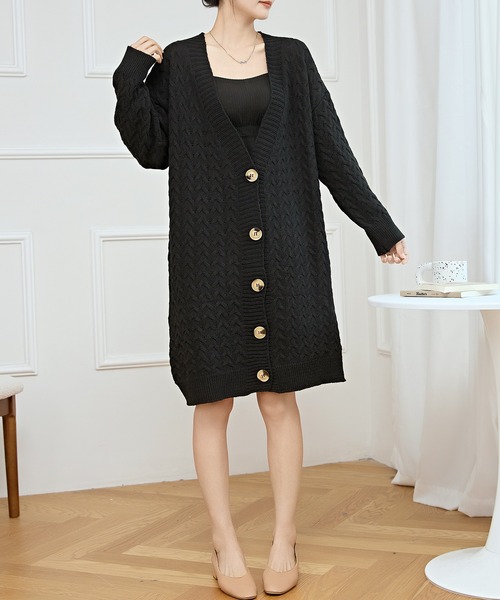 セール】ケーブル柄 オーバー ニット ガウン カーディガン