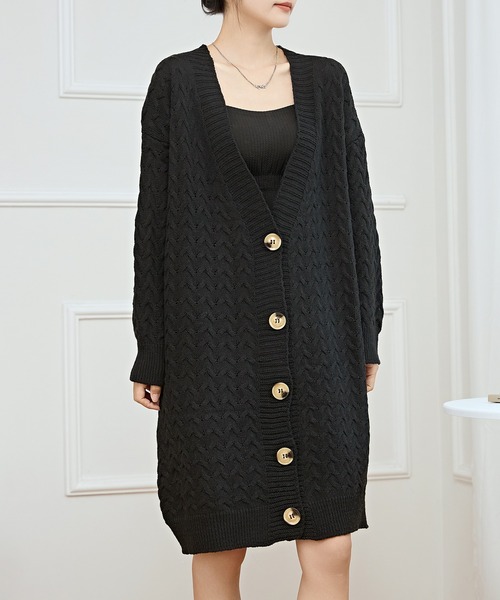 セール】ケーブル柄 オーバー ニット ガウン カーディガン