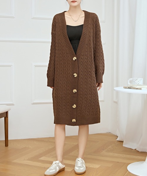 ケーブル柄 オーバー ニット ガウン カーディガン（カーディガン