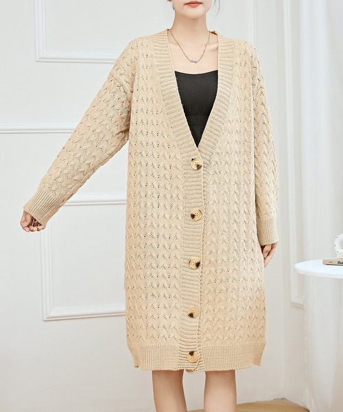 セール】ケーブル柄 オーバー ニット ガウン カーディガン