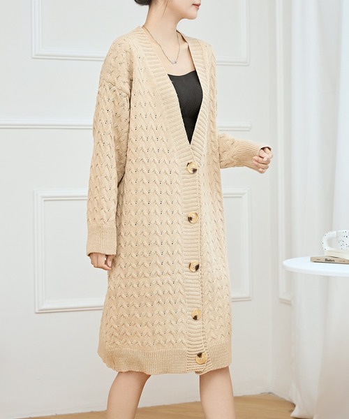 ケーブル柄 オーバー ニット ガウン カーディガン（カーディガン