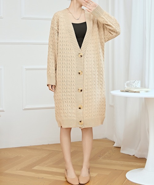 ケーブル柄 オーバー ニット ガウン カーディガン（カーディガン