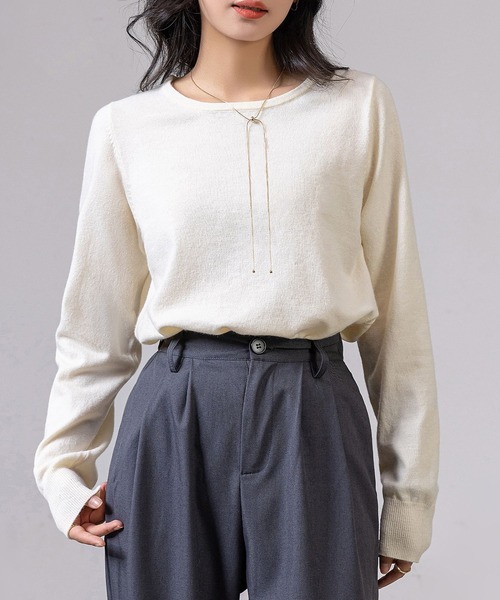 DAY CLOSET(デイ クローゼット)の「レディース リラクシーラウンドネックニットトップス(ニット/セーター・レディース・グレー/アイボリー/ブラック・FREE)」の2枚目の写真