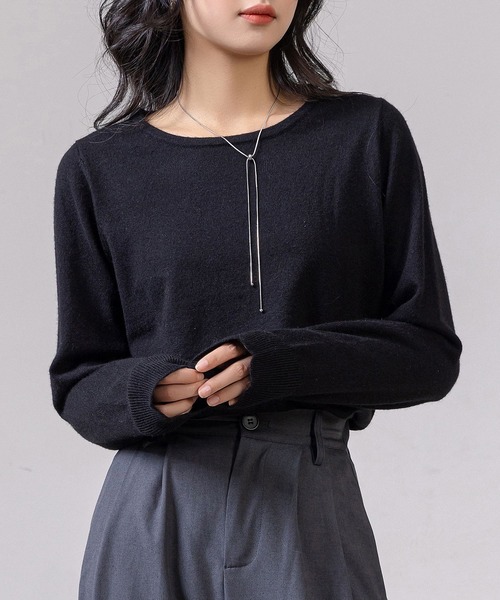 DAY CLOSET(デイ クローゼット)の「レディース リラクシーラウンドネックニットトップス(ニット/セーター・レディース・グレー/アイボリー/ブラック・FREE)」の1枚目の写真