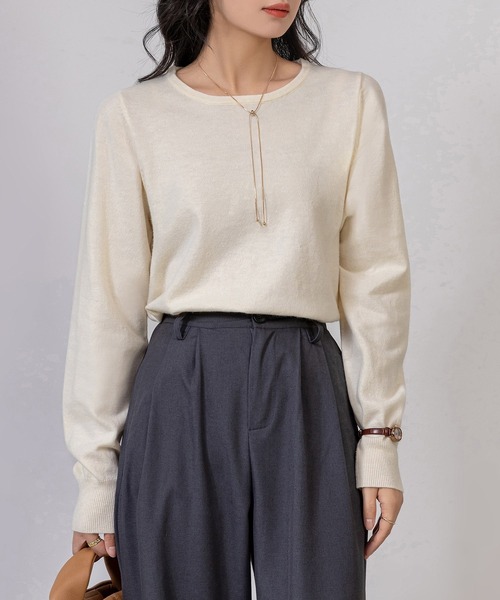 DAY CLOSET(デイ クローゼット)の「レディース リラクシーラウンドネックニットトップス(ニット/セーター・レディース・グレー/アイボリー/ブラック・FREE)」の4枚目の写真