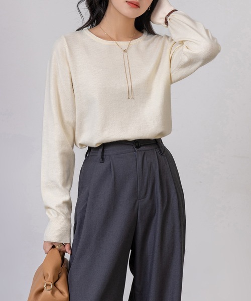 DAY CLOSET(デイ クローゼット)の「レディース リラクシーラウンドネックニットトップス(ニット/セーター・レディース・グレー/アイボリー/ブラック・FREE)」の5枚目の写真