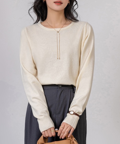 DAY CLOSET(デイ クローゼット)の「レディース リラクシーラウンドネックニットトップス(ニット/セーター・レディース・グレー/アイボリー/ブラック・FREE)」の6枚目の写真